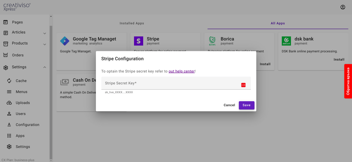 Stripe configuration